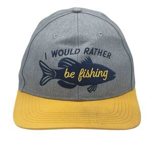 Bass Pro Shops Hat Kids Gray Yellow “I Would Rather Be Fishing” Cap